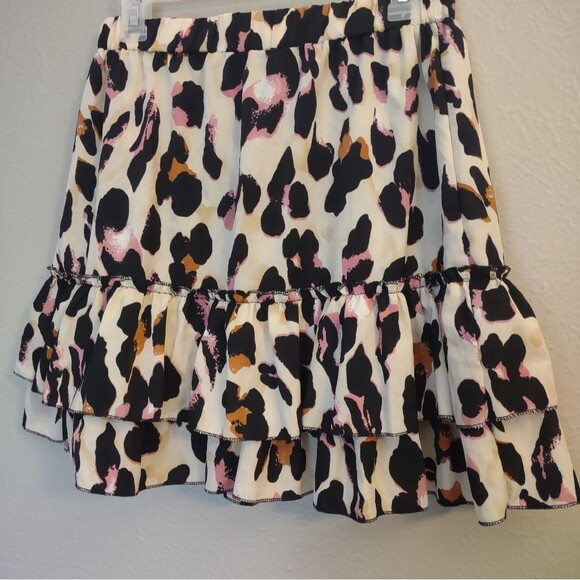 Leopard Print Tiered Ruffle Mini Skirt Size Large - Picture 10 of 11